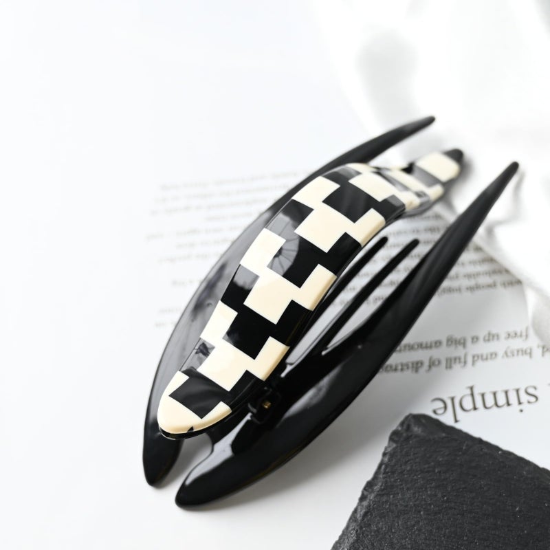 Prettyou Handmade Celluloid French Design Tortoise Shell Barrettes Side-slide Opening Duck Luxury Fashion Accessories Hair Clip Claw for Women (check) - Image 3